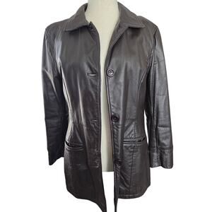 FRYE Brown Leather Jacket Size L Classic Western Moto 90's Streetwear Feminine